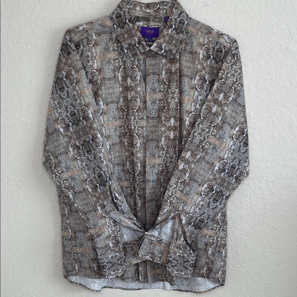 TALLIA Men's Abstract Pattern Shirt - Gray and Brown